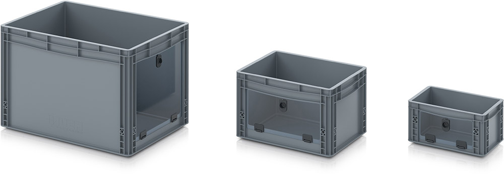 AUER Packaging Складские ящики с частично открытой торцевой стенкой евроисполнение с прозрачной крышкой из акрилового стекла Изображение заголовка